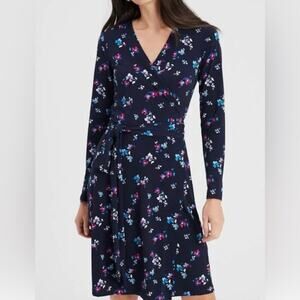 Banana Republic Wrap Dress Long Sleeve Navy Floral Stretch Size M